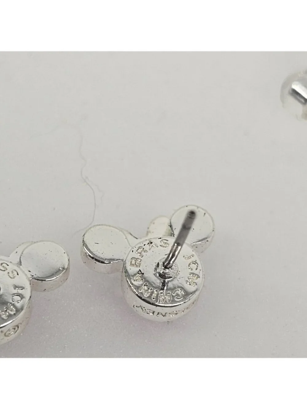 Disney Minnie Mouse Post Stud Earrings JCM Brass Silver Tone Pink Crystals